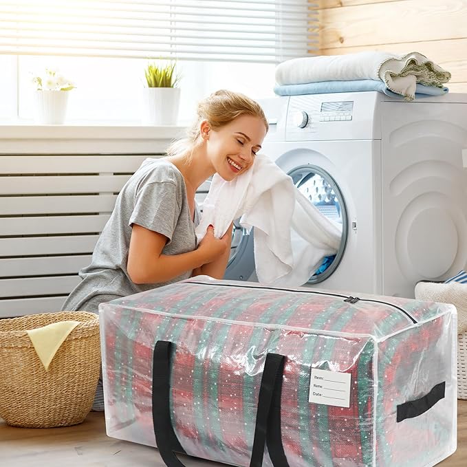 Heavy Duty Moving Bags, 6 Pack with Full Wrap Carry Handles and Double Zippers, 27 Gallon- 100lbs Large Storage Bins,with Labeled Window for Clothing, Bedding Storage, Packing Bags for Moving