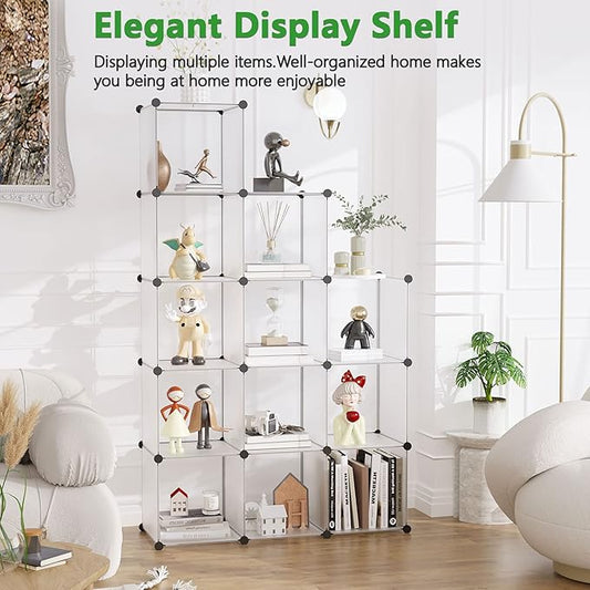 C&AHOME Cube Storage Organizer, 12-Cube Closet Cabinet Organizer, DIY Cube Shelf, Plastic Stackable Bookshelf, Modular Shelving Units Ideal for Home, Office, 36.6" L x 12.4" W x 48.4" H White SHS3012A-NeatNest