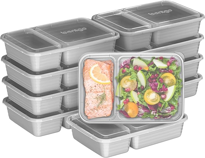 Bentgo 20-Piece Lightweight, Durable, Reusable BPA-Free 2-Compartment Containers - Microwave, Freezer, Dishwasher Safe - Silver-NeatNest