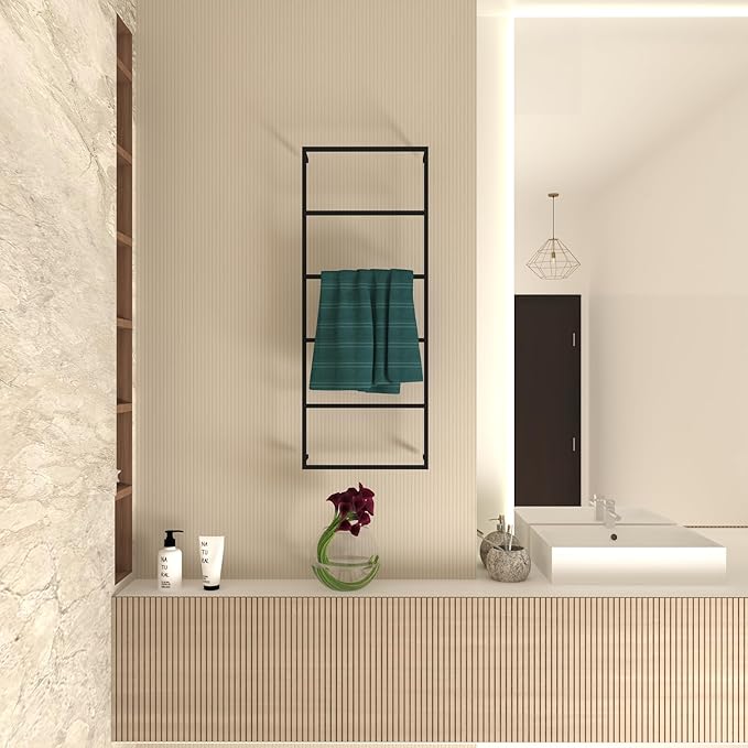 Elegant Wall Mounted 6 Tier Towel Holder, Rust-Resistant, Space-Saving Towel Rack for Effortless Drying, Perfect for Modern Farmhouse Bathroom, Kitchen Decor (44"(H) x 18"(W) x 3"(D))