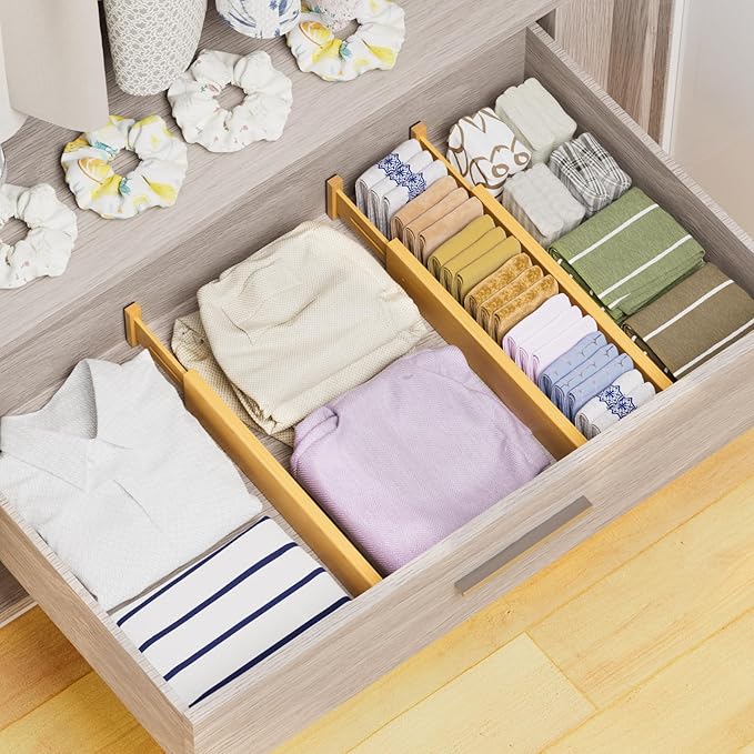 BAMBUROBA Bamboo Drawer Dividers, Adjustable Kitchen Drawer Organizer for Clothes,17-22" Expandable Drawer Organization Separators for Bedroom,Bathroom,Dresser and Office,6-Pack-NeatNest