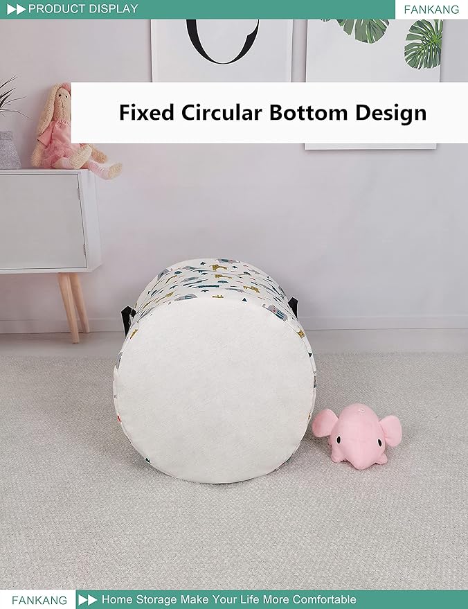 FANKANG Storage Basket, Nursery Hamper Canvas Laundry Basket Foldable with Waterproof PE Coating Large Storage Baskets for Kids Boys and Girls, Office, Bedroom, Clothes,Toys(Froest animals)