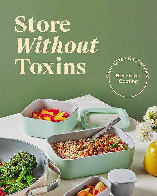 Caraway Glass Food Storage - 6.6 Cup Glass Container - Ceramic Coated Food Container - Non Toxic, Non Stick - Dishwasher, Oven, & Microwave Safe – Gray-NeatNest