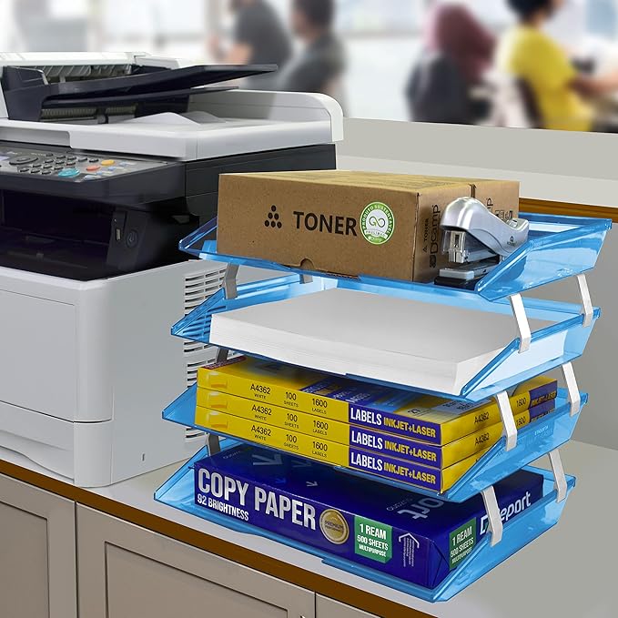 Acrimet Facility 4 Tier Letter Tray Side Load Plastic Desktop File Organizer (Clear Blue Color)-NeatNest