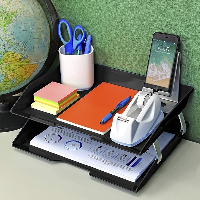 Acrimet Facility 2 Tier Letter Tray, Side Load, Letter Size/A4, Desktop File Organizer, Plastic (Black Color)-NeatNest