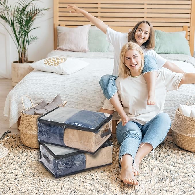 Fixwal 2pcs Small Comforter Storage Bags with Zipper 35L Capacity, Clear Plastic Closet Storage and Organizers for Clothing Sweaters Bedding Blankets-NeatNest