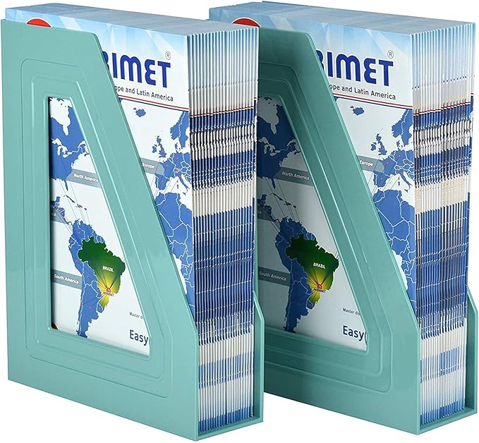 Acrimet Magazine File Holder, Durable Rack, Space-Saving Organizer (Plastic) (Solid Green Color) (2 pack)