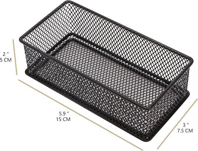 Annova Mesh Drawer Cabinet and Shelf Organizer Bins Storage Basket School Office Supply Holder Tray- Set of 2 (Black, 3x6x2 Inch)-NeatNest