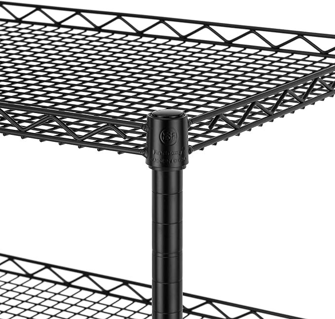 Finnhomy 3 Tier Heavy Duty Commercial Grade Utility Cart, Wire Rolling Cart with Handle Bar, Steel Service Cart with Wheels, Kitchen Carts on Wheels, Metal Cart Shelf Size 18" D x 36" W, NSF, Black