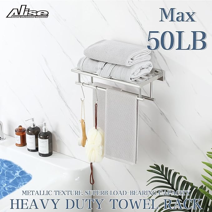 Alise Towel Rack,Towel Hanger Towel Shelf with Double Towel Bars for Bathroom Lavatory,16 Inch SUS 304 Stainless Steel Wall Mount Towel Holder,Polished Chrome