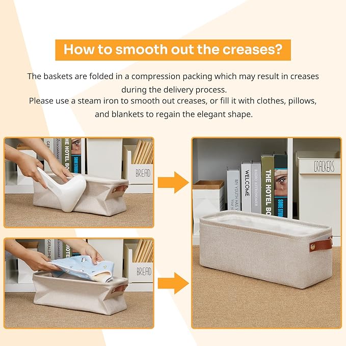 DULLEMELO Small Storage Basket, Toilet Paper Basket Narrow Storage Bin for Bathroom, Bathroom Basket for Organizing with Leather Handles, Canvas Storage Basket for Toilet Magazine Holder(Beige)-NeatNest