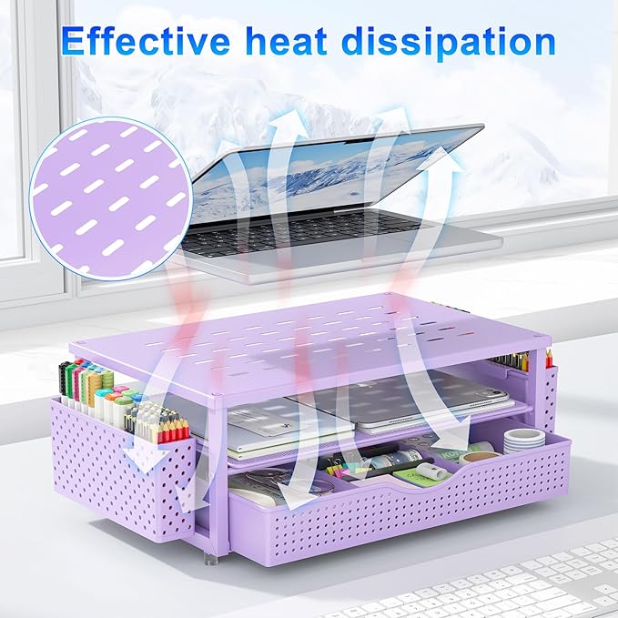 gianotter Desk Organizers and Accessories, Monitor Stand with Drawer and 2 Pen Holder, Purple Desk Accessories, Computer Stand Suitable for Offices and Dormitories (Purple)-NeatNest
