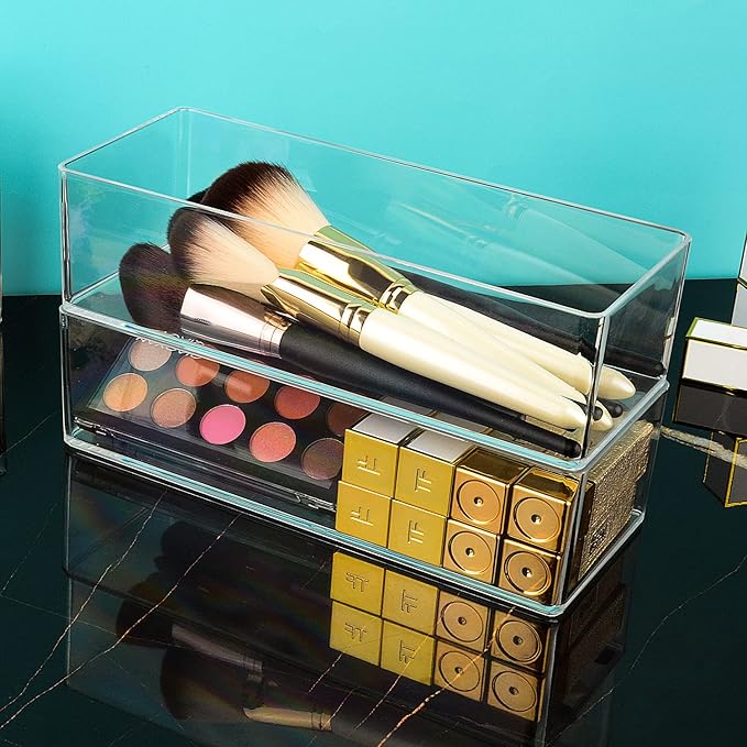 JessLab Acrylic Organizer, 2PK Cube Sections Makeup Organizer for Drawer, Makeup Organizer for Vanity, Countertop, Bathroom, Kitchen and Cabinet Storage(1+1 Compartment)-NeatNest