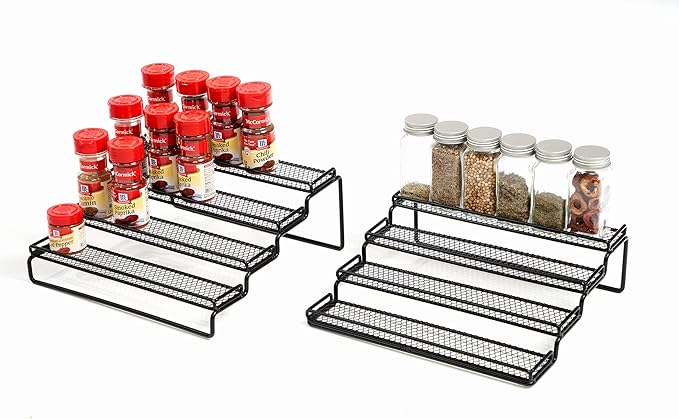 GONGSHI Spice Rack Organizer for Cabinet, Pantry and Countertop, 4 Tier Expandable Seasoning Shelf for Cabinet, Black-NeatNest