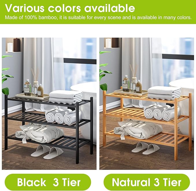 BMOSU 3-Tier Bamboo Shoe Rack Premium Stackable Shoe Shelf Storage Organizer for Hallway Closet Living Room Entryway Organizer (Black Bamboo)-NeatNest