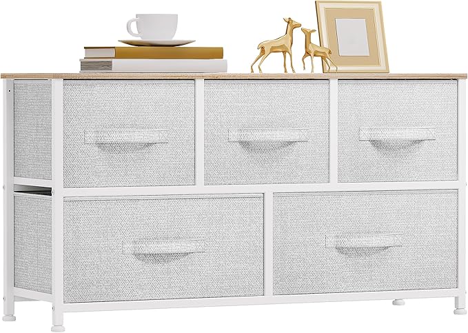 DWVO 5 Dresser for Bedroom, Storage Dresser with 5 Drawers, Wide Storage Tower, Chest of Drawers for Closet, Living Room-NeatNest