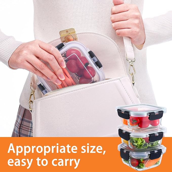 Bariatric Meal Prep Containers, 8 oz Glass Bariatric Portion Control Containers with Two 4 oz Compartments (3 Pack), Reusable Lunch Box Bento Box with Lids, Glass Snack Containers with Lids