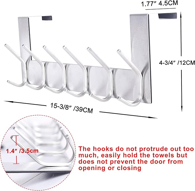 SKOLOO Over The Door Hook, Brushed Nickel, No Assembly Required, Stainless Steel, Door Coat Rack for Entryway, Over Door Towel Hooks for Bathroom, Coat Hooks for Hanging Coats, Backpack, Jacket, Robes