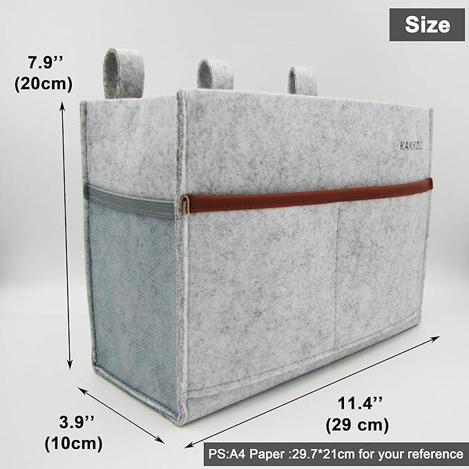 Bedside Caddy, Felt Bedside Storage Organizer, Hanging Storage Bag, Chair Organizer Caddy, Remote, Magazine, Drink Bottle Holder for Hospital, Dorm Bed, Baby Stuff, Office (Light Grey Small)-NeatNest