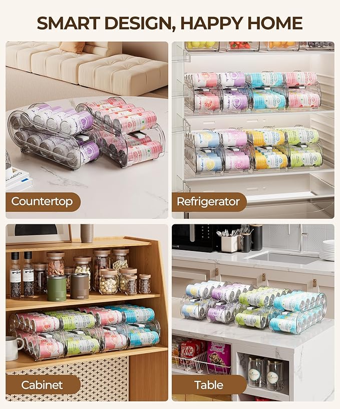 Drink Organizer for Fridge, Soda Can Organizer Dispenser for Refrigerator with Automatic Rolling,Organize Standard Size 11.15oz or 12oz Cans Drink,Save space for Fridge、Kitchen、countertop (2 pack)
