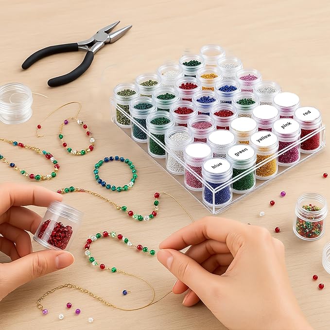 BigOtters 30 Grids Diamond Painting Storage Containers, Portable Bead Art Organizer Case with Lids for Crafts, Jewelry DIY-NeatNest