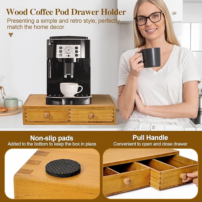K Cup Storage Organizer,Wood Coffee Pod and Tea Bag Holder,Kcup Drawer Coffee Maker Stand,Home Kitchen Counter Holds Up to 30 Pods Capacity-NeatNest