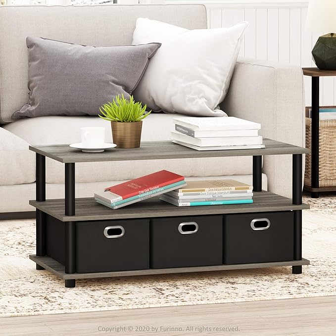 FURINNO Turn-N-Tube Coffee Table, 31.22D x 15.5W x 15.8H in, French Oak Grey/Black/Black-NeatNest