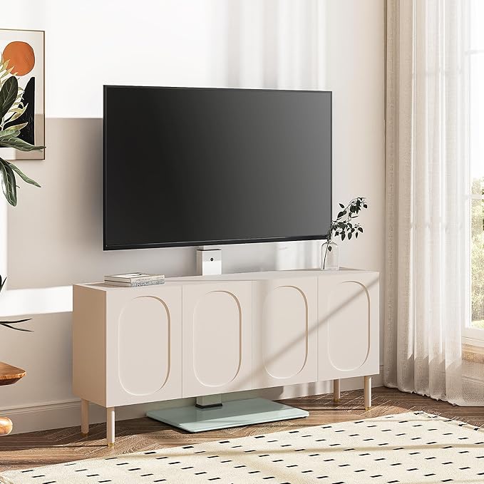 FITUEYES Swivel Floor TV Stand with Mount for TVs 37 43 50 55 60 65 70 75 Inch LCD LED Flat/Curved Screens Universal Swivel Televisions TV Mount Stand for Bedroom Living Room Black Tempered Glass Base-NeatNest