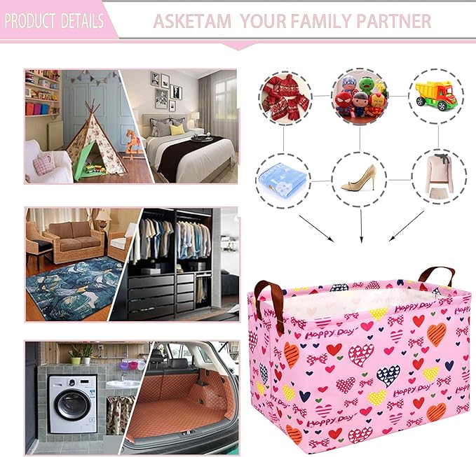 Easter Basket for Gifts Empty Pink Cute Heart Large Gift Basket Decorative Storage Bin for Kid and Baby Room Décor (Happy Day Love)-NeatNest