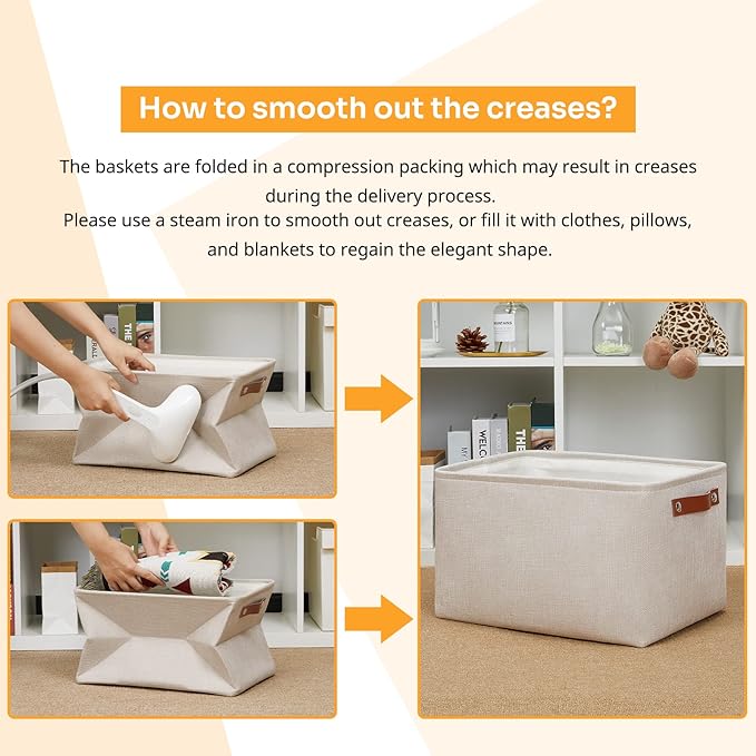 DULLEMELO Fabric Organizer for Storage, Office, Home, Nursery - Small Fabric Storage Basket with Handles (Beige)-NeatNest