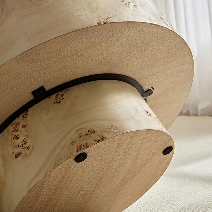 Coffee Table Round Wood 31.49" for Living Room Small Modern Coffee Tables Natural Burl Circle Drum Tea Center Cocktail Fluted Handcraft Home Furniture for Apartment Small Space Easy Assembly-NeatNest