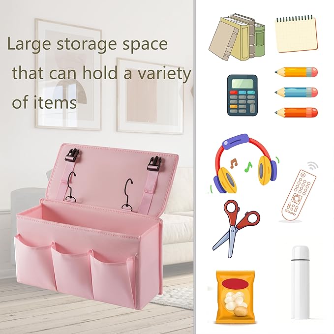 Bedside Caddy Bedside Storage Organizer,Bed Caddy With Thickened Material Suitable for Homes, Dormitories, Hospitals, Cribs, RVs,Great for Magazines,Books,Remote, Phone (Pink)-NeatNest