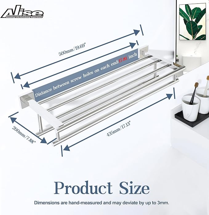 Alise Towel Rack,Towel Hanger Towel Shelf with Double Towel Bars for Bathroom Lavatory,20 Inch SUS 304 Stainless Steel Wall Mount Towel Holder,Polished Chrome