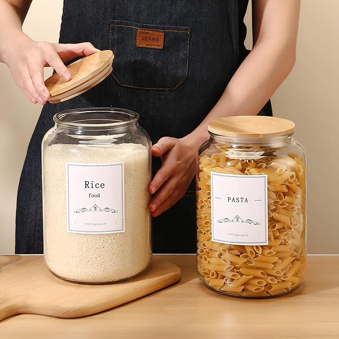 108oz Large Glass Jar With Lid- Glass Jars Kitchen Canisters With Airtight Bamboo Lids- Food Storage Containers For Flour Sugar Cereal, Egg, Cookie-2 Pack