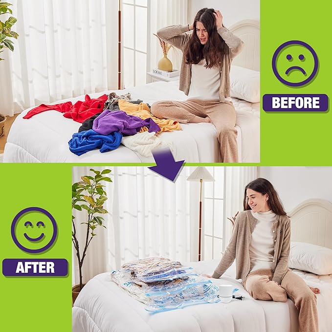 HIBAG Vacuum Storage Bags with Electric Pump, Vacuum Seal Space Saver Bags for Clothes, Clothing, Pillows, Blanket Bedding Comforters, Combo 20 pack-NeatNest