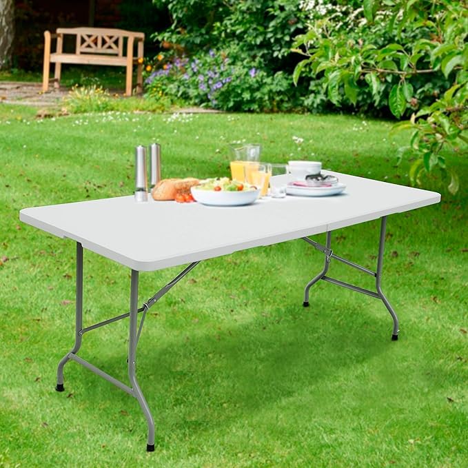 FORUP 6ft Table, Folding Utility Table, Fold-in-Half Portable Plastic Picnic Party Dining Camp Table (White)-NeatNest