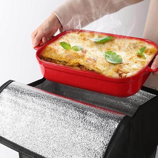 Casserole Carrier for Hot or Cold Food, Insulated Bag Lasagna Lugger Tote for Potluck Parties/Picnic/Cookouts, Fits 9"x13" Baking Dish Black Keep Food warmPans lid and Carrying case Container Heat-NeatNest