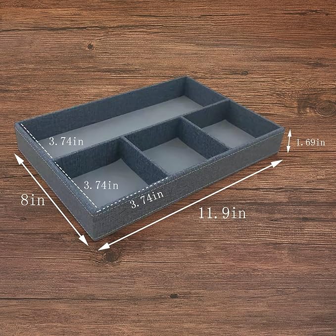Desktop Storage Organizer, Bedside Table or Storage rack Leather Tray, Valet Tray, Dresser Organizer, 4 Compartments,PU Leather Drawer Storage Organizer Decorative Trays. (gray)-NeatNest