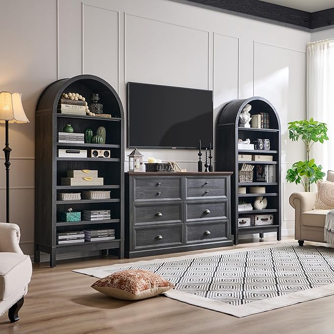71" Tall Arched Shoe Storage Cabinet, 7 Tiers 28 Pairs Wooden Shoe Rack with 3 Adjustable Shelves, Freestanding Shoe Closet Shelf Organizer for Entryway, Hallway, Living Room (Dark Grey)-NeatNest