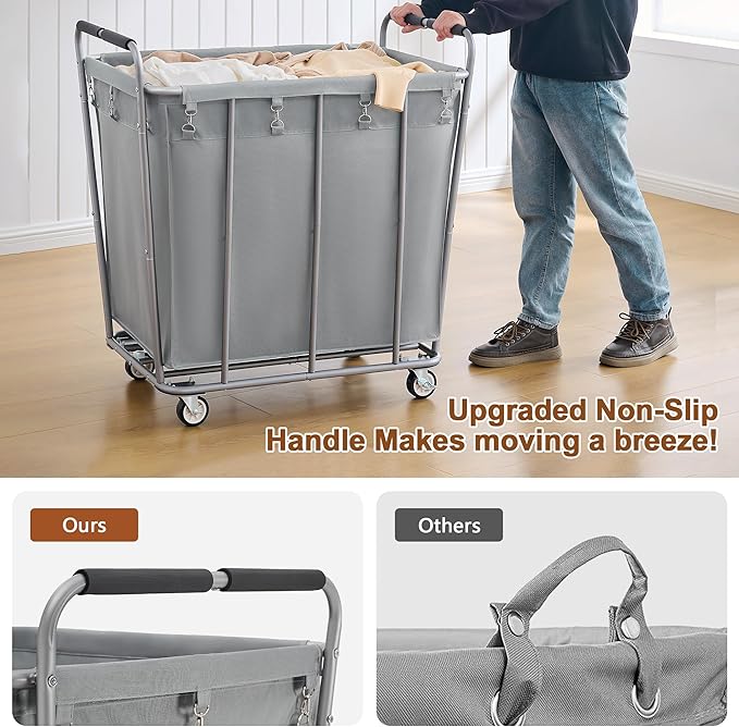 Hoctieon Large Laundry Cart with Wheels, 400L Heavy Duty Laundry Basket Organizer, Rolling Hamper Sorter for Clothes Storage, Industrial Dirty Clothes Hamper for Home & Hotel, Gray-NeatNest