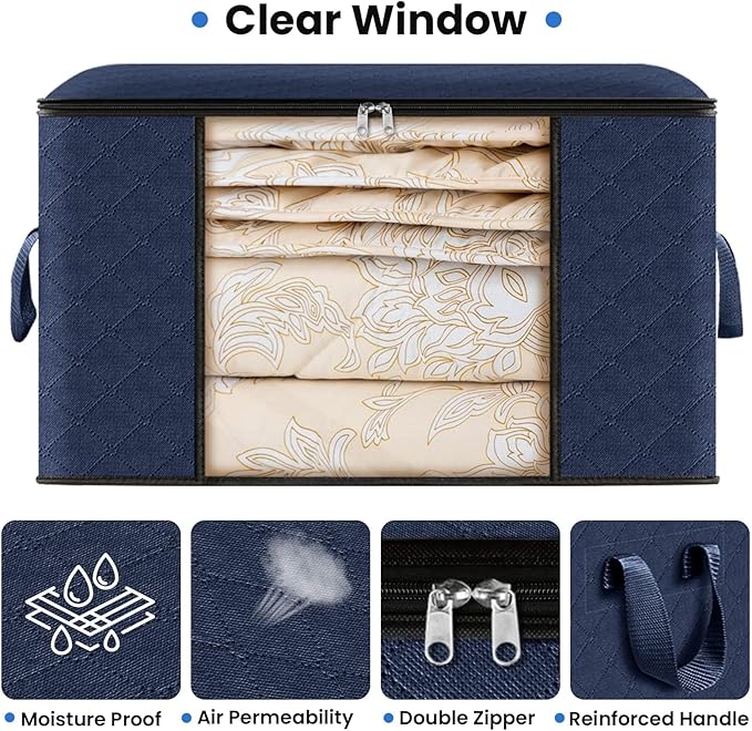 Fab totes 10 Pack Clothes Storage, Foldable Thick Fabric Blanket Storage Bags, Containers for Organizing Bedroom, Closet, Clothing, Comforter,Closet Organization with Handle,Blue-NeatNest