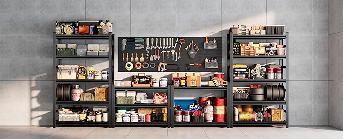 5 Tier Storage Shelves Metal Shelving Unit and Storage Utility Rack Shelf Organizer Adjustable Shelves for Garage, Basement, Pantry,Commercial, Warehouse, Industrial, Black