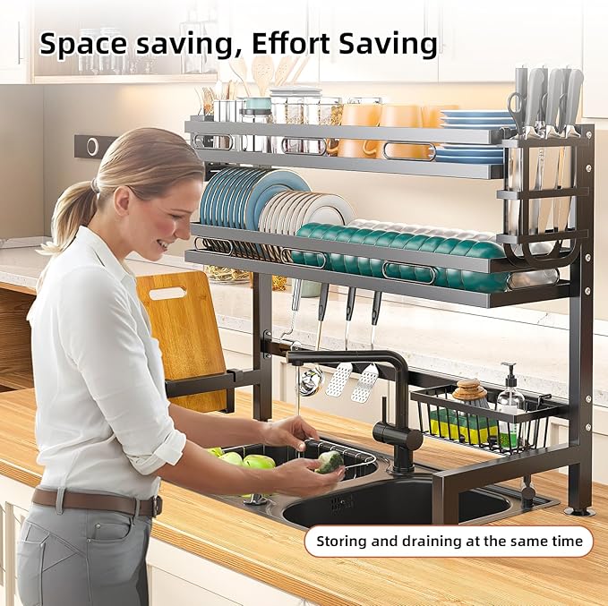Dish Rack Over Sink Kitchen Above Sink Shelf Dish Drying Rack 2 Tier Large Capacity 82cm/32in