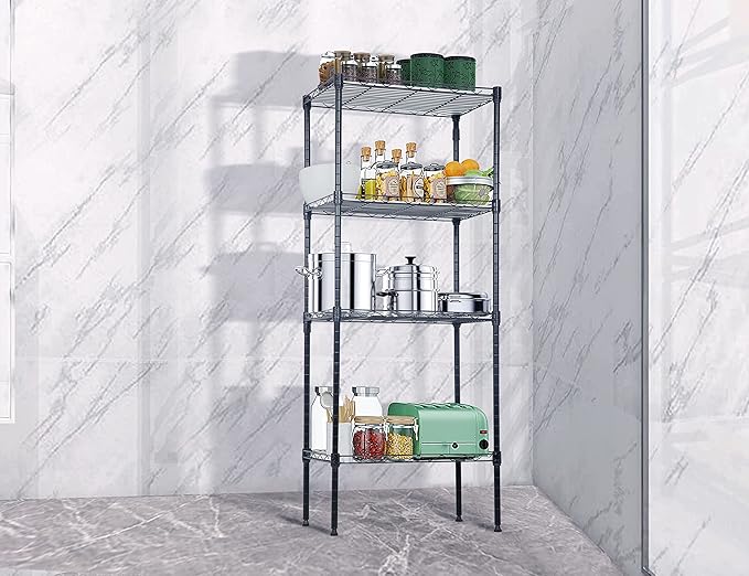 4-Tier Metal Wire Shelving Unit Kitchen Shelf Organizer Height Adjustable Storage Rack Utility Snack Shelf, NSF Certified Storage Shelves for Laundry Bathroom Kitchen Pantry Organization-NeatNest