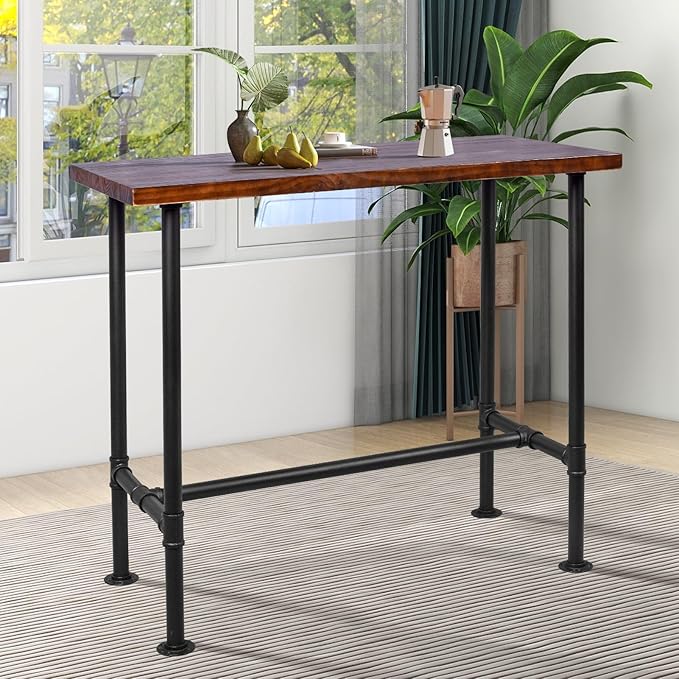 Diwhy DIY Industrial Design Pipe Dining Table Casual Pub BAR Laptop Table Modern Studio Wood and Metal Rectangular Dining Table homeoffice Desk Breakfast high bar Table Brown Desktop 47.3" × 23.6"-NeatNest