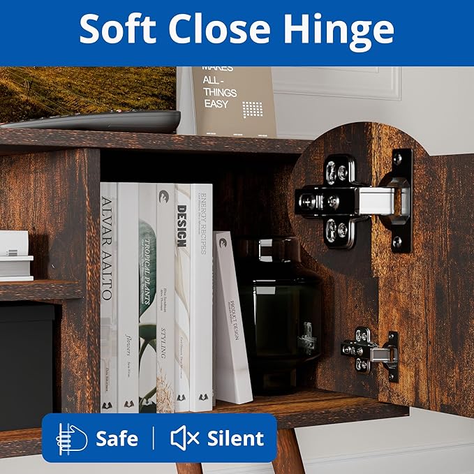 Cozy Castle TV Stand for 48 Inch TV, Mid Century Modern Entertainment Center with Storage Cabinet, TV Media Console for Living Room, Bedroom, Rustic Brown-NeatNest