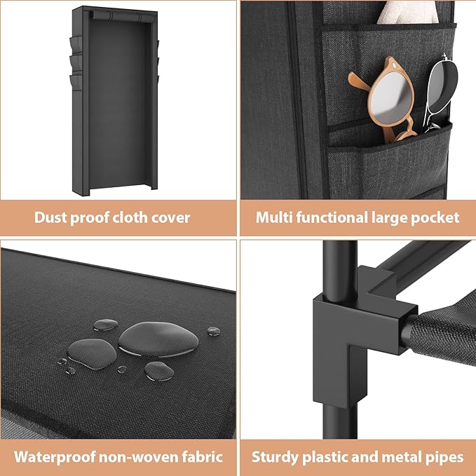 VTRIN Vertical Narrow Shoe Rack Organizer Tall Shoe Rack for Closet Entryway 10 Tier Non-Woven Cover Shoe Shelf Holds 36-41 Pairs Free Standing Shoe Storage Cabinet with Dustproof Cover, Black-NeatNest