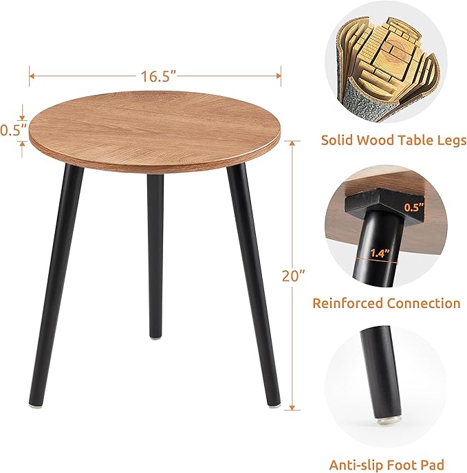 Apicizon Small Round Side Table, Nightstand End Table for Small Spaces, Bedroom, Living Room, Easy Assembly Modern Bedside Table, 16.5 x 20 Inches, Oak-NeatNest