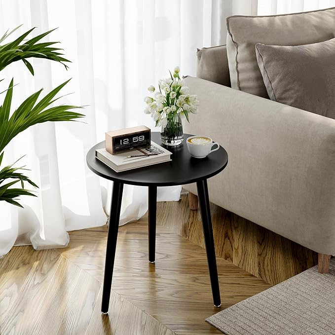 Apicizon Black Round Side Table, Black End Table Bedside Table Nursery with Wood Legs, Nightstand for Living Room, Bedroom, 16.5 x 20.5 Inches-NeatNest