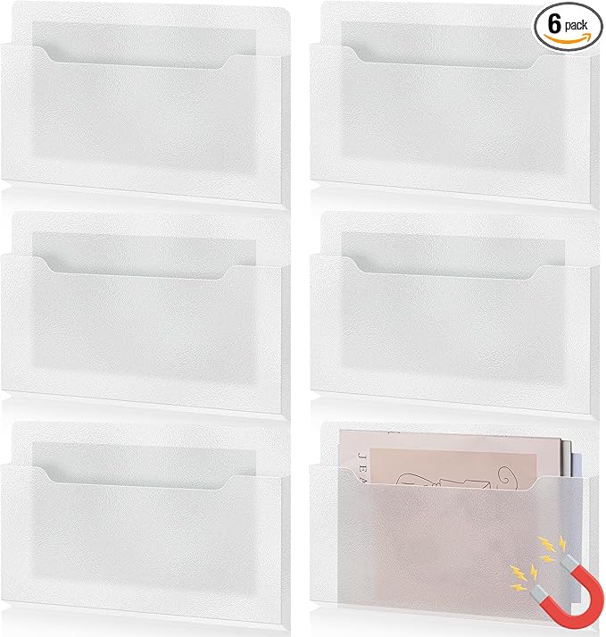 Fuutreo 6 Pcs Magnetic Wall File Organizer Magnetic Wall File Holder Refrigerator Magazine Holder for Mail Letters Paper(Clear,8.3 x 13.8 Inch,Horizontal)